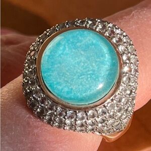 Italia Bronze Milor Turquoise Color Cabachon Cocktail Ring.